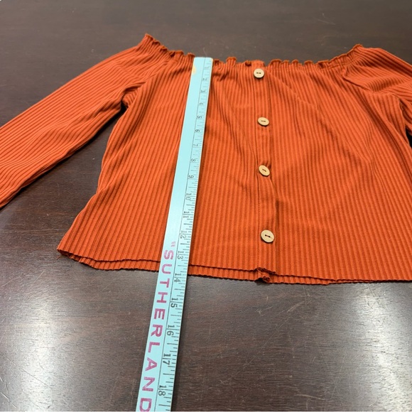 iris Off-Shoulder Ribbed Button-Front Crop Top - Rust Orange - Picture 5 of 5